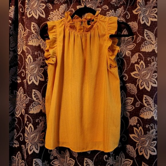 Tops - Yellow Ruffle neck and sleeve shirt